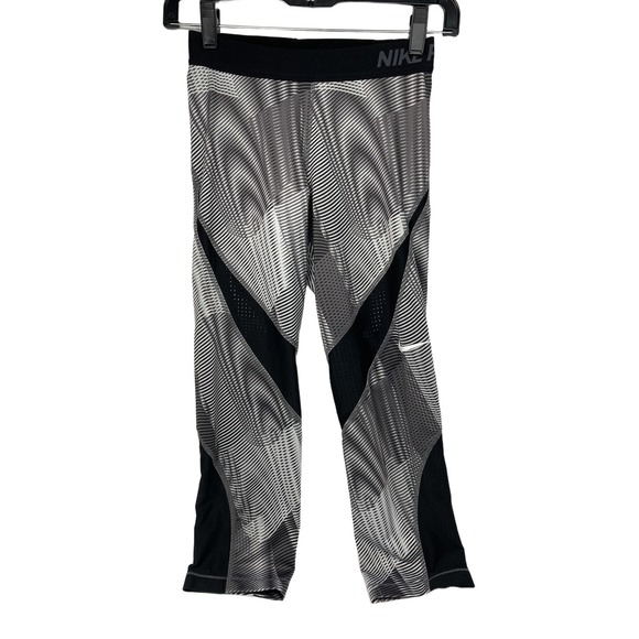 Nike Black & Gray‎ Geometric Pattern Pro Leggings Sz Small - Picture 2 of 6